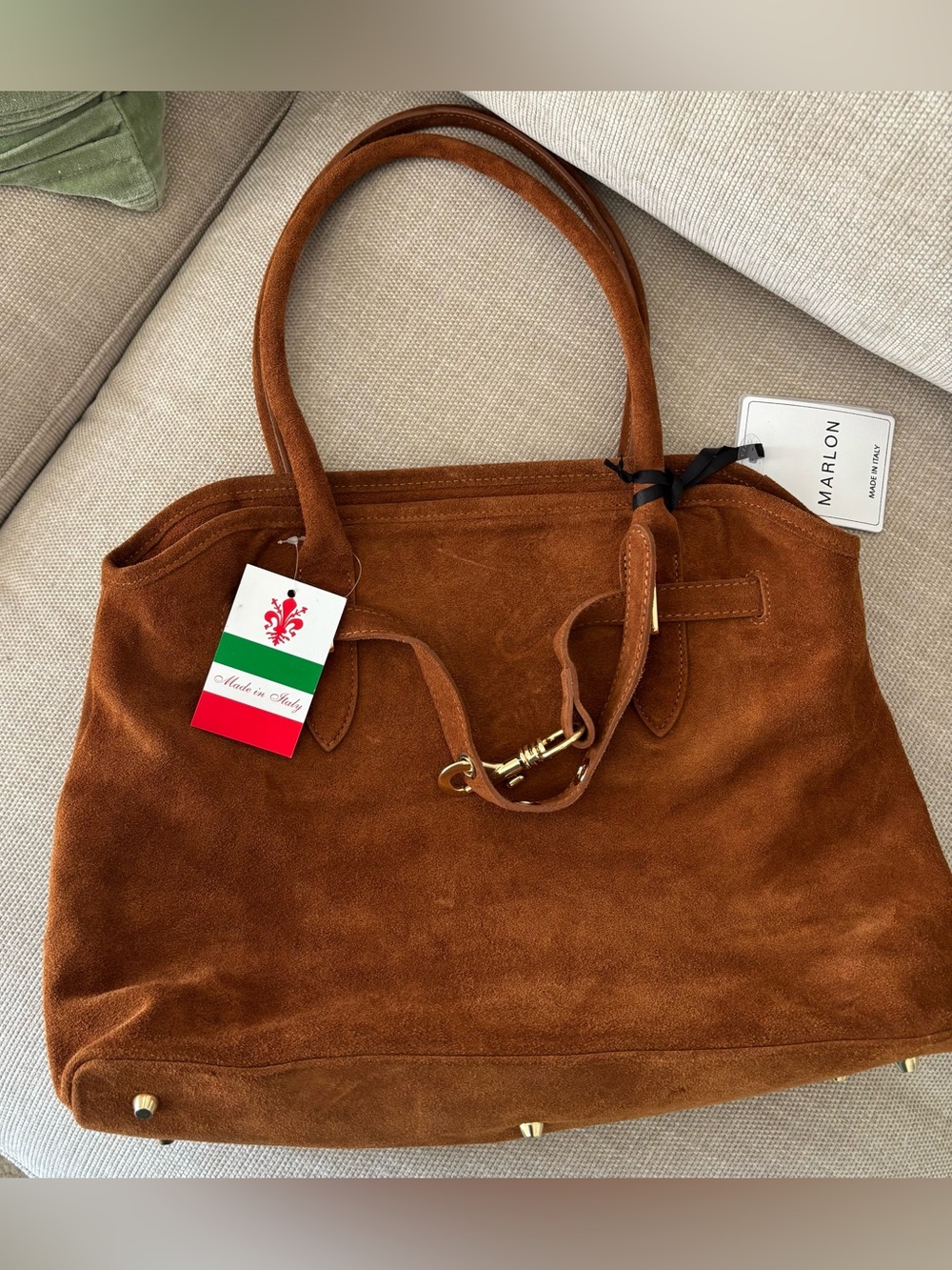 Suede Tote Bag in Chestnut Brown MARLON